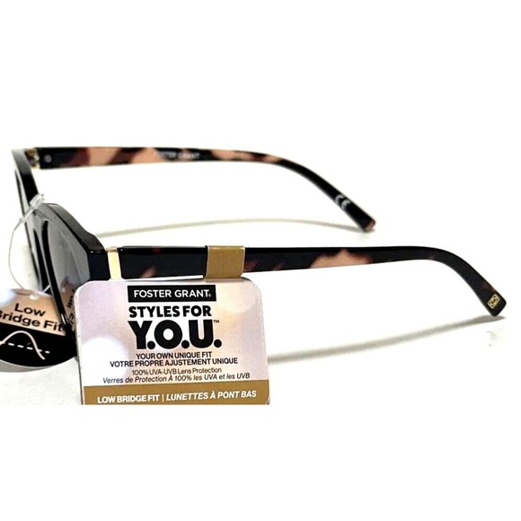 NEW Foster Grant SUNGLASSES Low Nose Bridge FIT Black + Tortoise Temples - Picture 4 of 5
